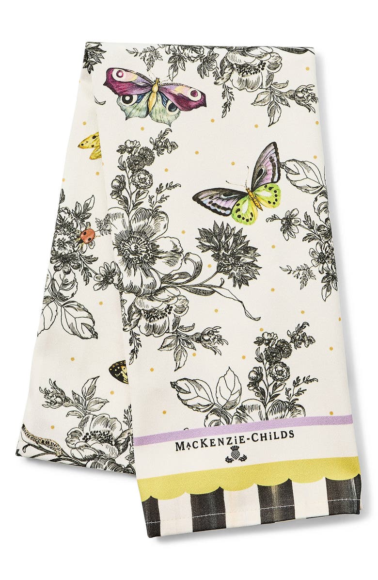 MACKENZIE CHILDS Butterfly Toile Print Dish Towel, Main, color, White