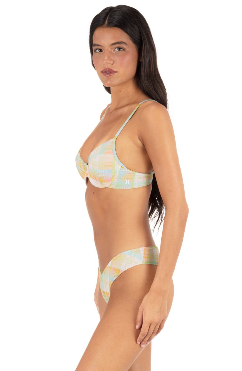 Hurley Vacay Plaid V-Front Bikini Bottoms, Alternate, color, Electric Lime