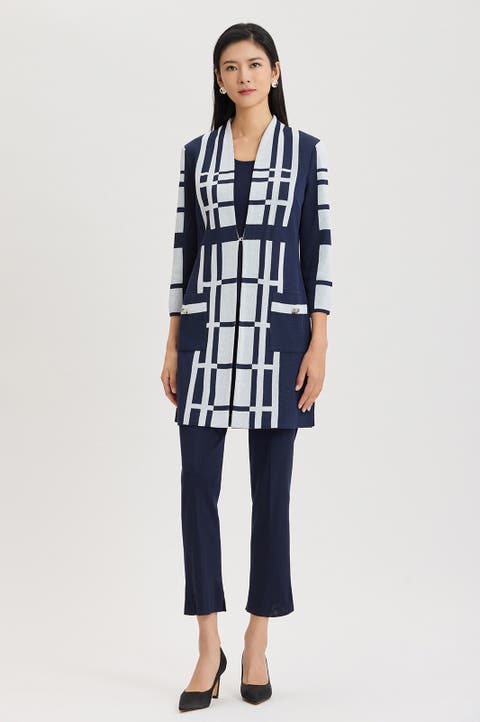 Heritage Two-Tone Geometric Knit Duster