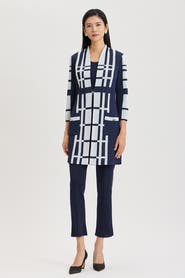 Ming Wang Heritage Two-Tone Geometric Knit Duster