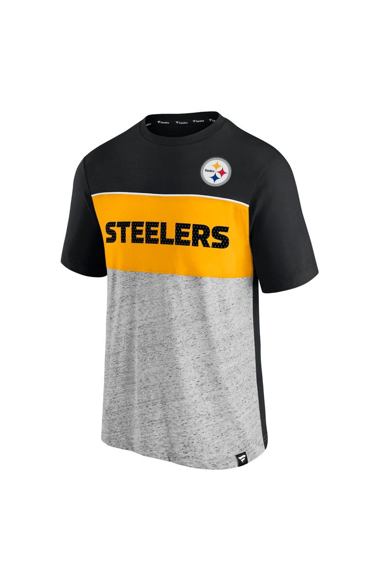 FANATICS Men's Fanatics Branded Black/Heathered Gray Pittsburgh Steelers Colorblock T-Shirt, Alternate, color, 