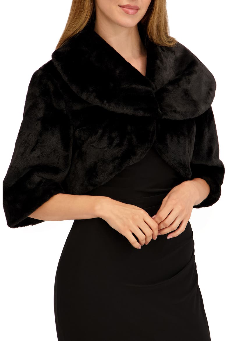 Faux Fur Shawl Collar Shrug, Alternate, color, BLACK
