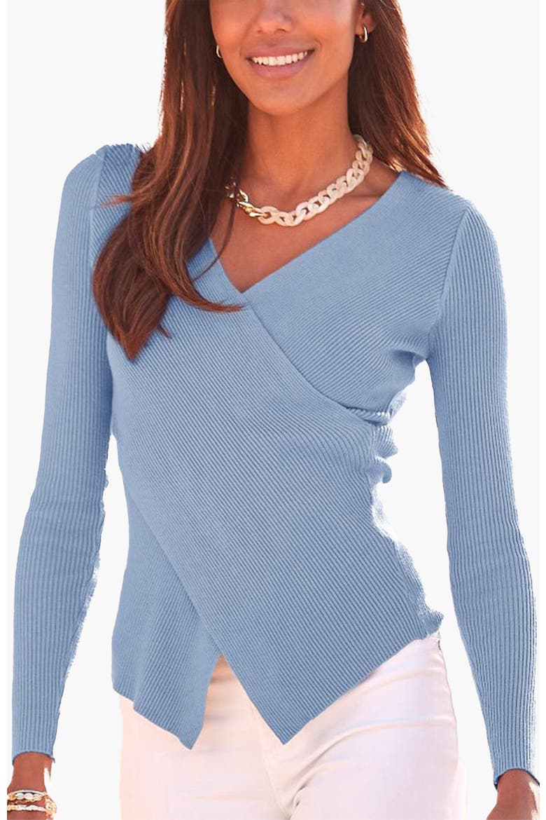 Overlapping V-Neck Sweater, Main, color, Light Blue