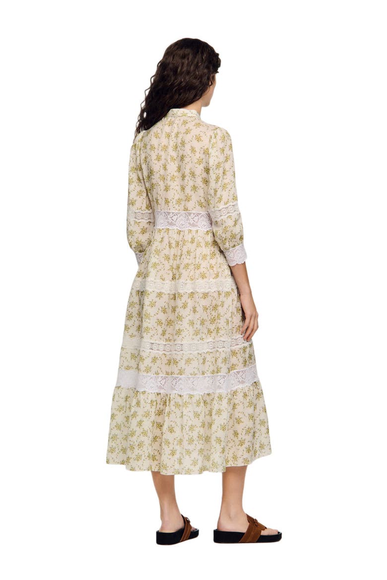 sandro collar shirt dress contrasting floral midi dress for women Sandro Josephina Floral-Print Woven Midi Dress in White