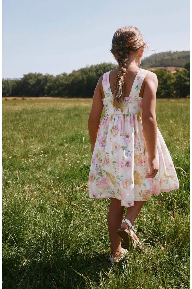 Kids' Floral Print Linen Blend Sundress, Alternate, color, PINK