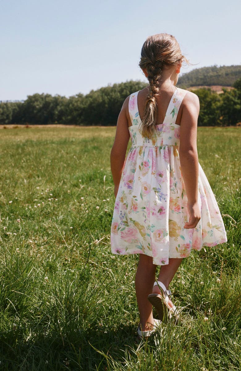 NEXT Kids' Floral Print Linen Blend Sundress, Alternate, color, Pink