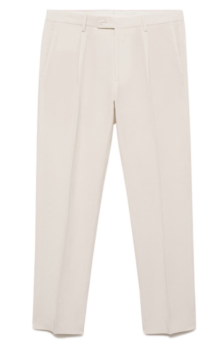 MANGO Pleated Slim Fit Straight Leg Linen Blend Pants, Alternate, color, Ecru