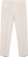 MANGO Pleated Slim Fit Straight Leg Linen Blend Pants