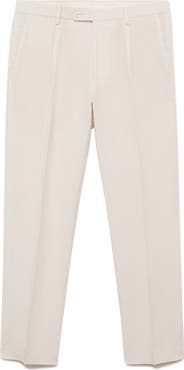 MANGO Pleated Slim Fit Straight Leg Linen Blend Pants