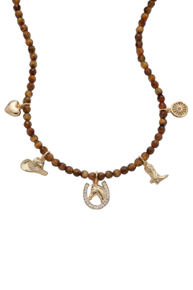 Tiger's Eye Charm Necklace, Main, color, GOLD