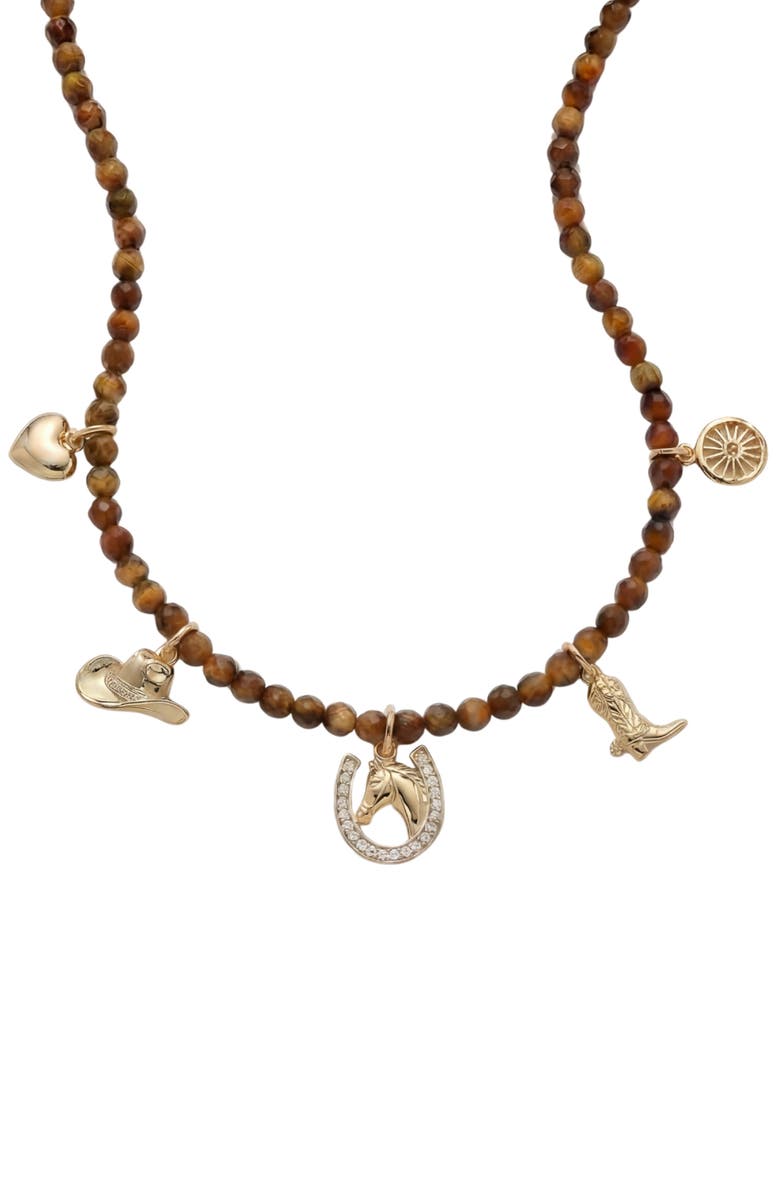 ARGENTO VIVO Tiger's Eye Charm Necklace, Main, color, Gold