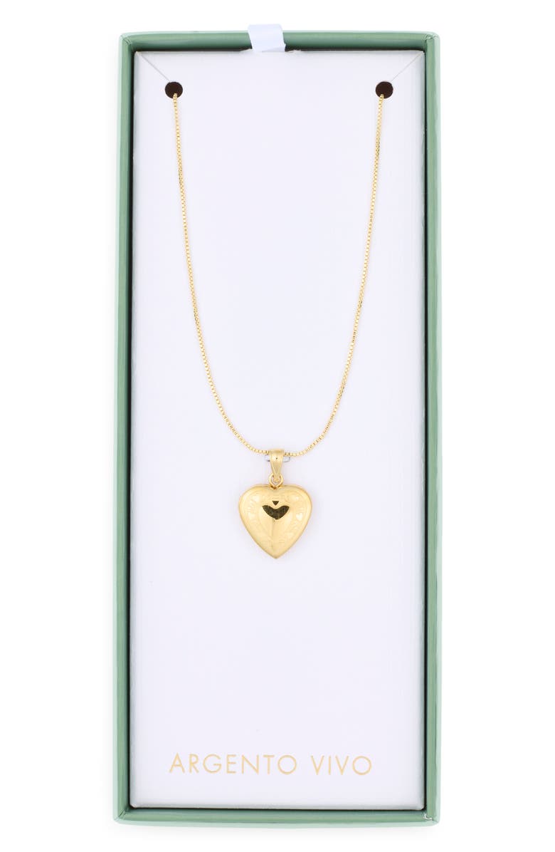 ARGENTO VIVO Etched Heart Locket Pendant Necklace, Main, color, Gold