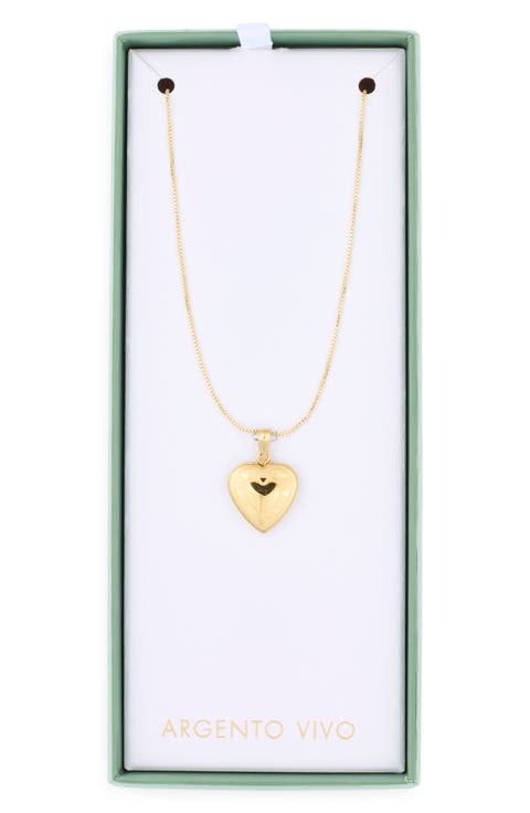 Etched Heart Locket Pendant Necklace