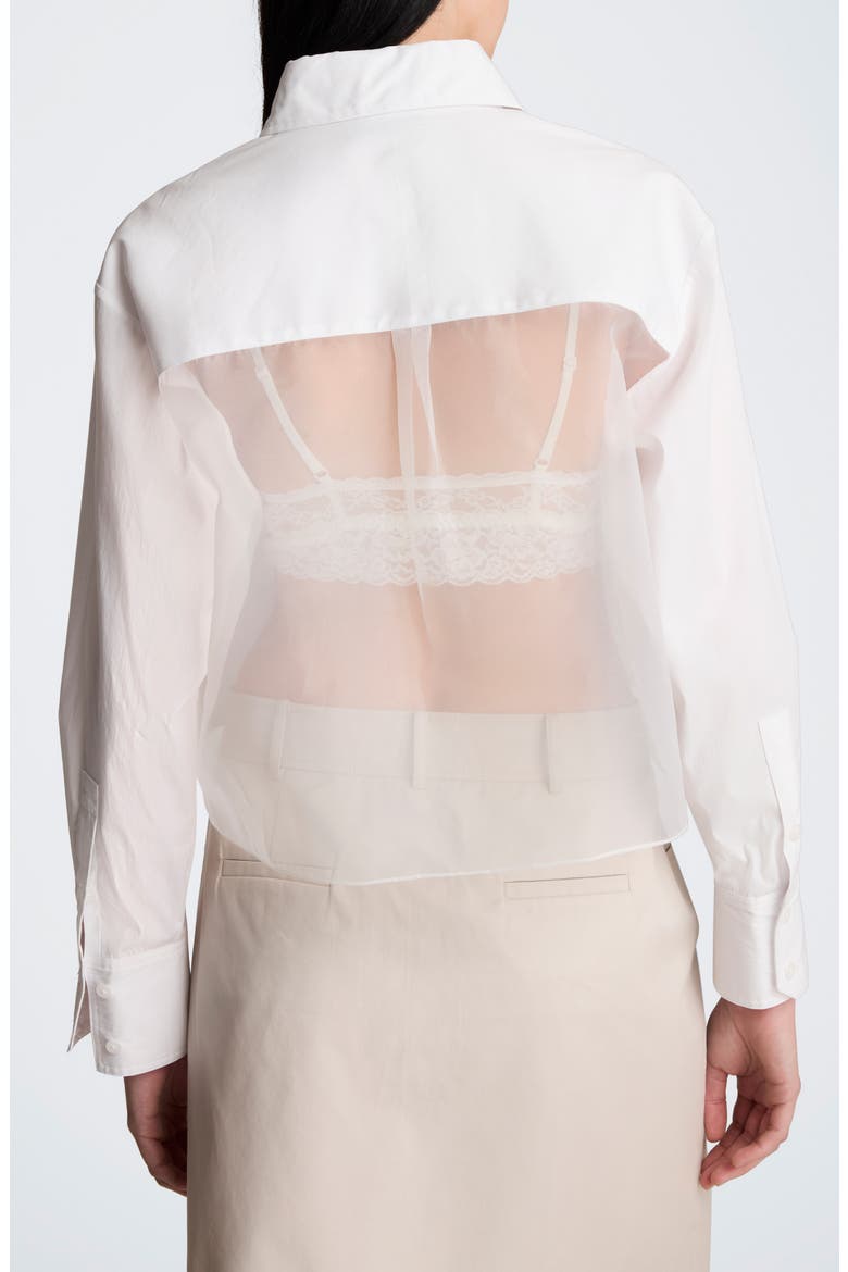 Sheer Panel Crop Shirt, Alternate, color, PURE WHITE