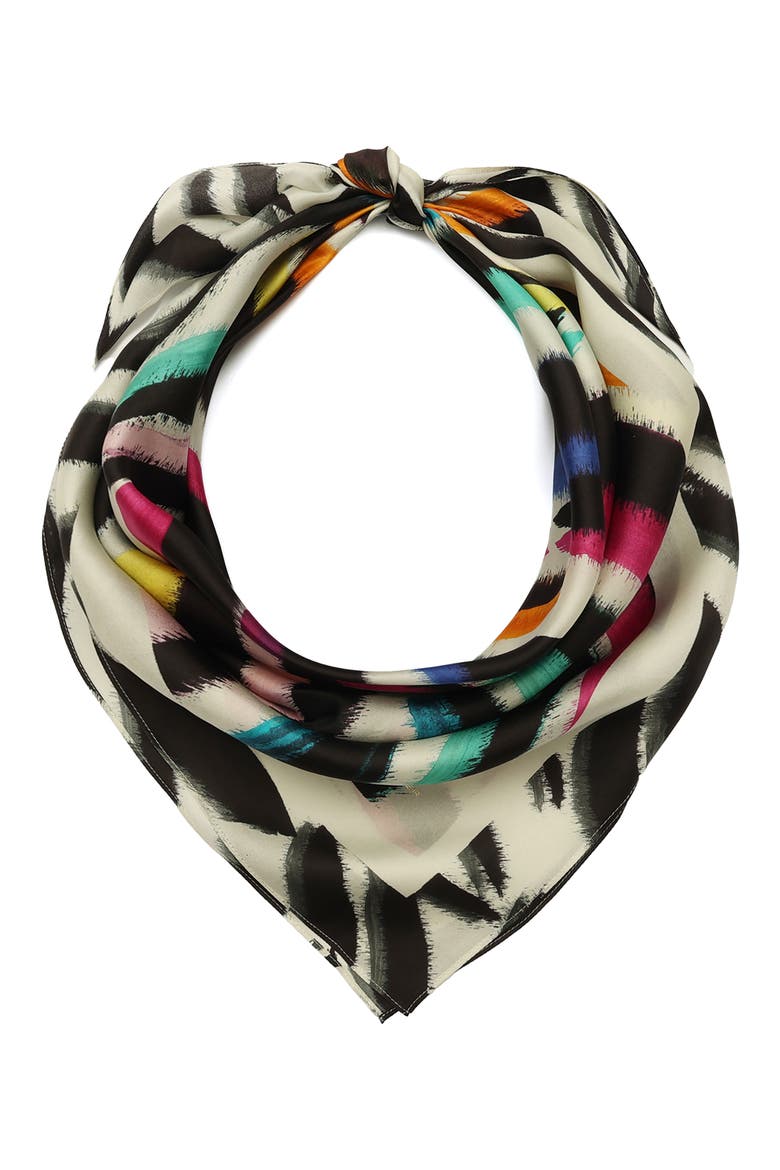 Rainbow Zebra Silk Square Scarf, Main, color, WHITE/ RAINBOW