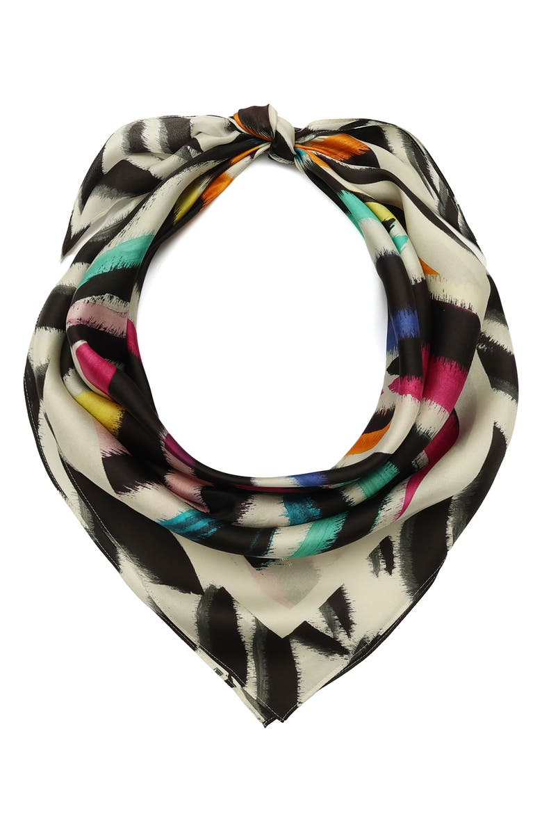 Kurt Geiger London Rainbow Zebra Silk Square Scarf, Main, color, White/ Rainbow