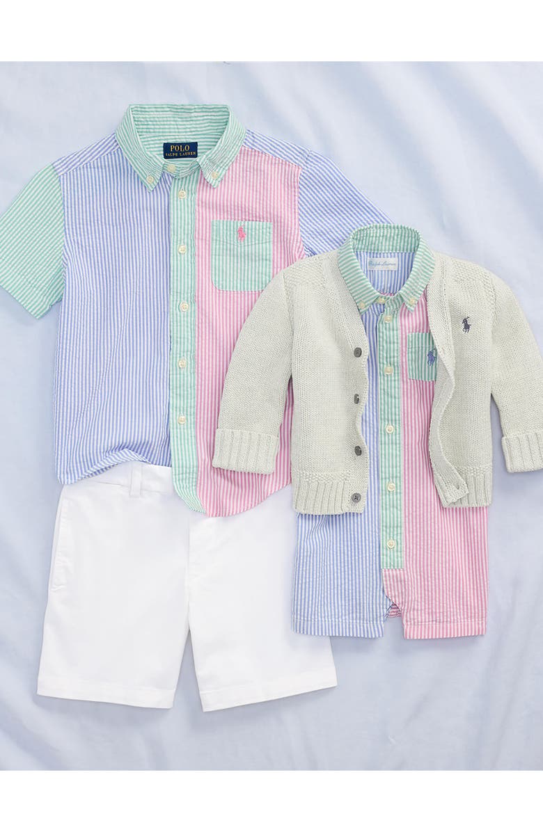 Ralph Lauren Colorblock Cotton Seersucker Button-Down Romper, Alternate, color, 