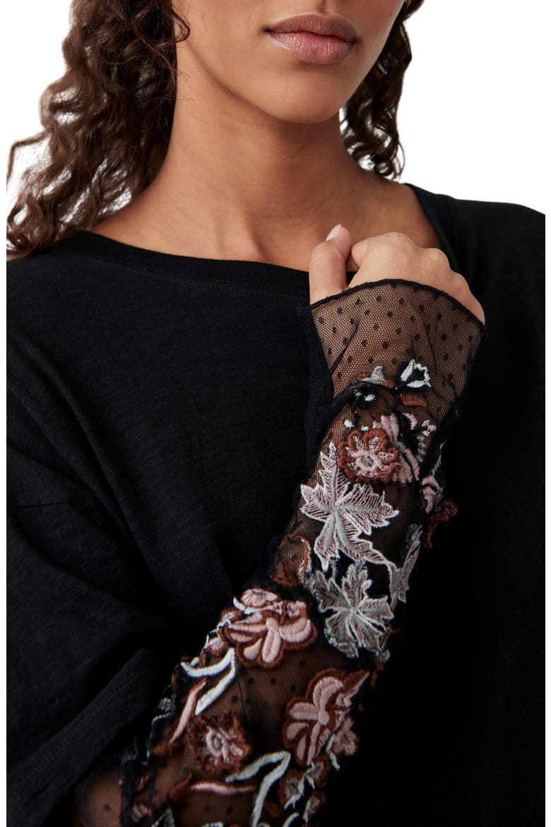 Gardener Embroidered Long Sleeve Top, Alternate, color, BLACK