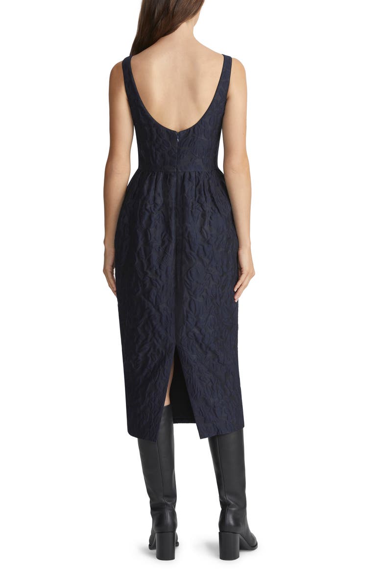 Flora Bloom Cloqué Jacquard Cotton & Silk Blend Midi Dress, Alternate, color, MIDNIGHT BLUE