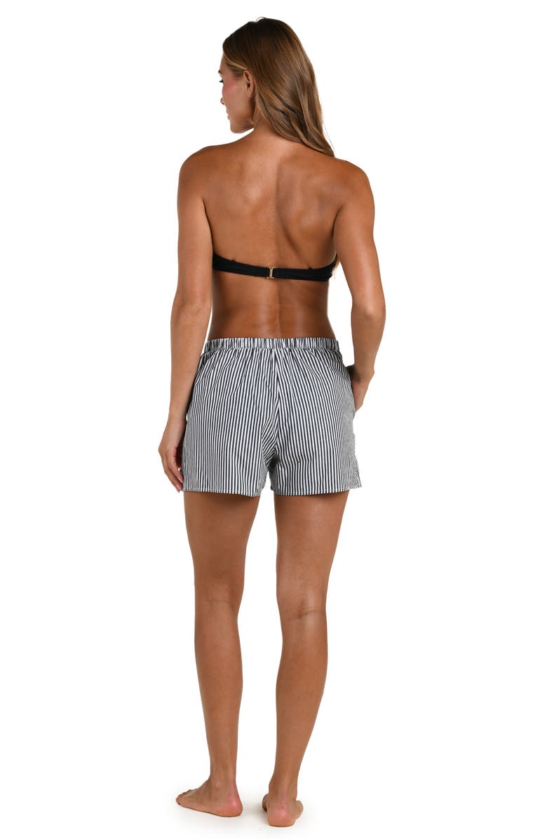 L'AGENCE Amiya Voyage Stripe Cotton Poplin Cover-Up Shorts, Alternate, color, Black