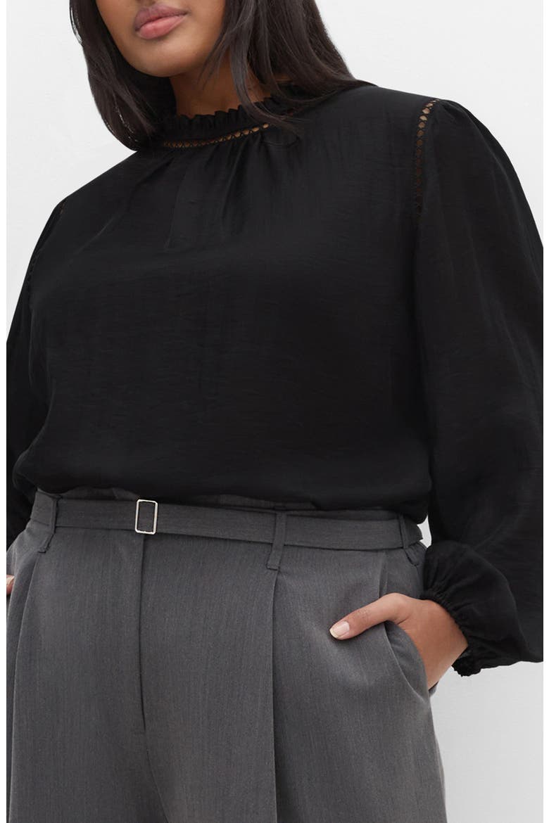 Lorelai Open Stitch Satin Top, Main, color, BLACK