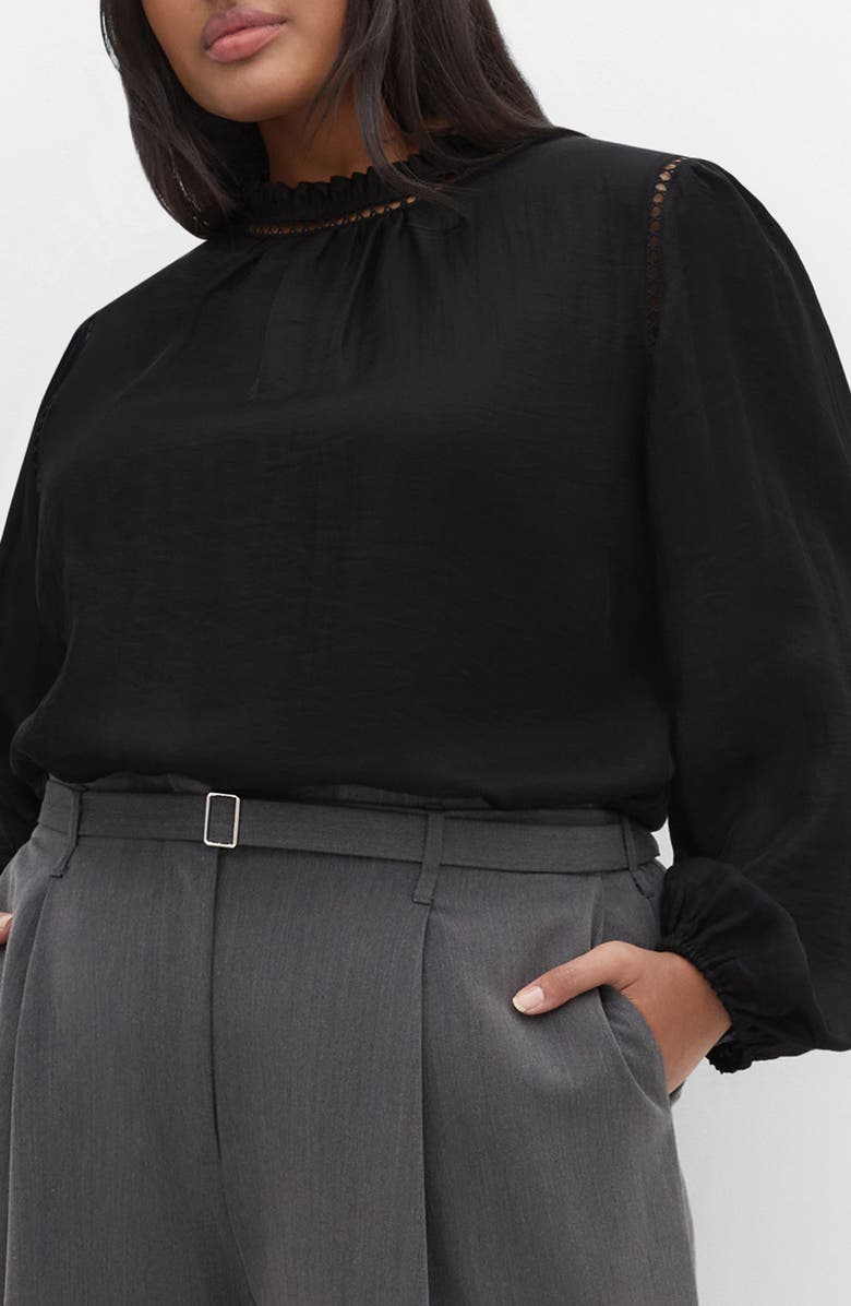 City Chic Lorelai Open Stitch Satin Top, Main, color, Black