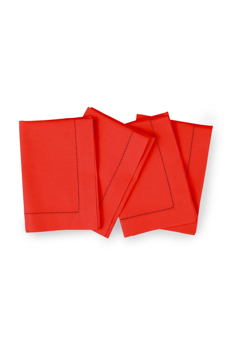 Cotton Linen Hemstitch Dinner Napkins Set of 4, 20 x 20", Main, color, Poppy Red