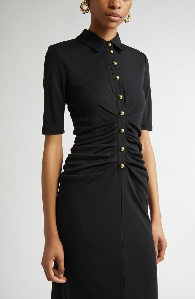 Carolina Herrera Ruched Button Front Jersey Midi Dress, Alternate, color,