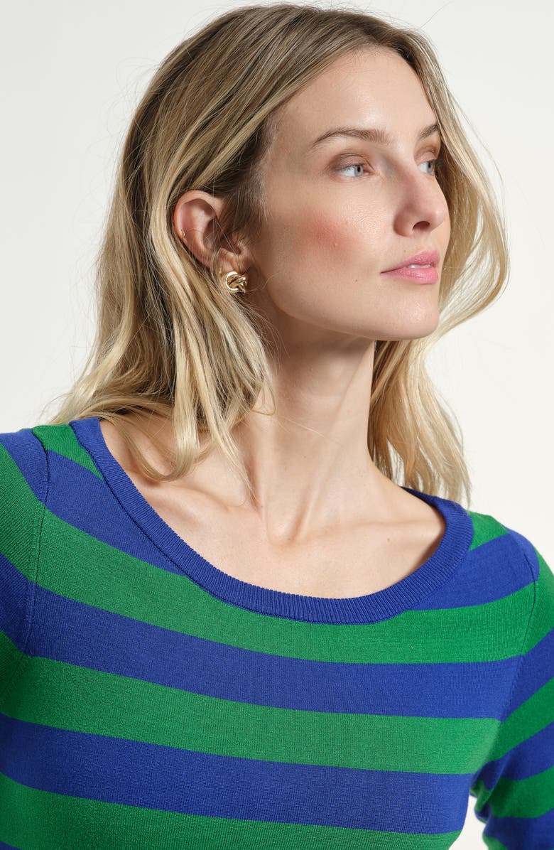 Isaac Mizrahi New York Stripe Scoop Neck Sweater, Alternate, color, Blue/ Green