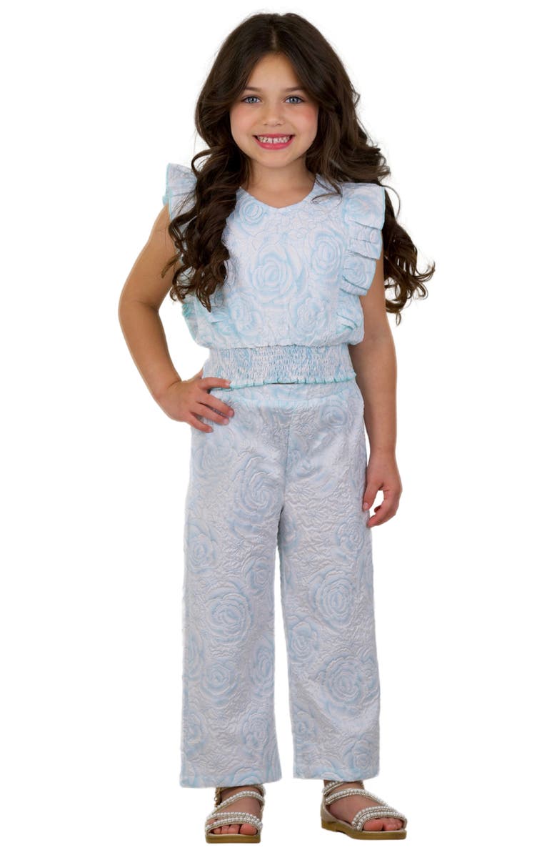 Mia Belle Girls Girls Ethereal Bloom Blue Rose Textured Top and Pant Set, Main, color, 