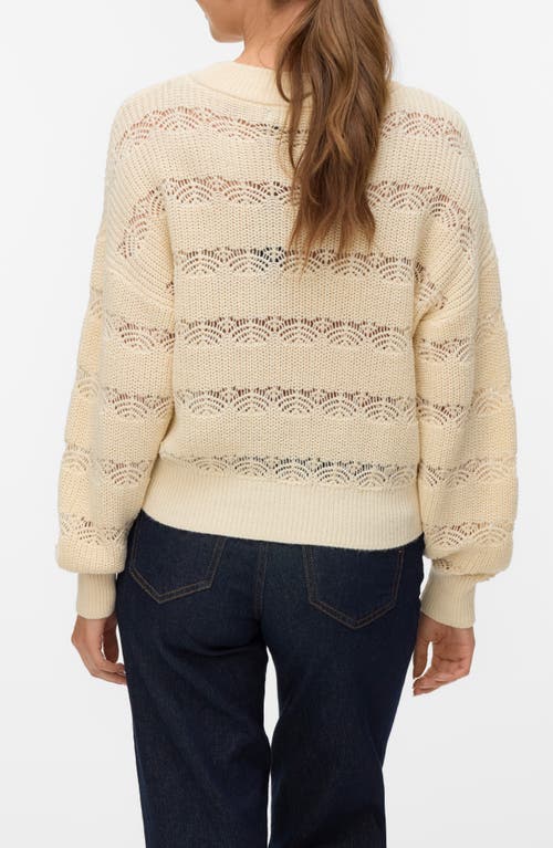 Vero Moda Lona Pointelle Cotton Blend Crop Sweater In Brown