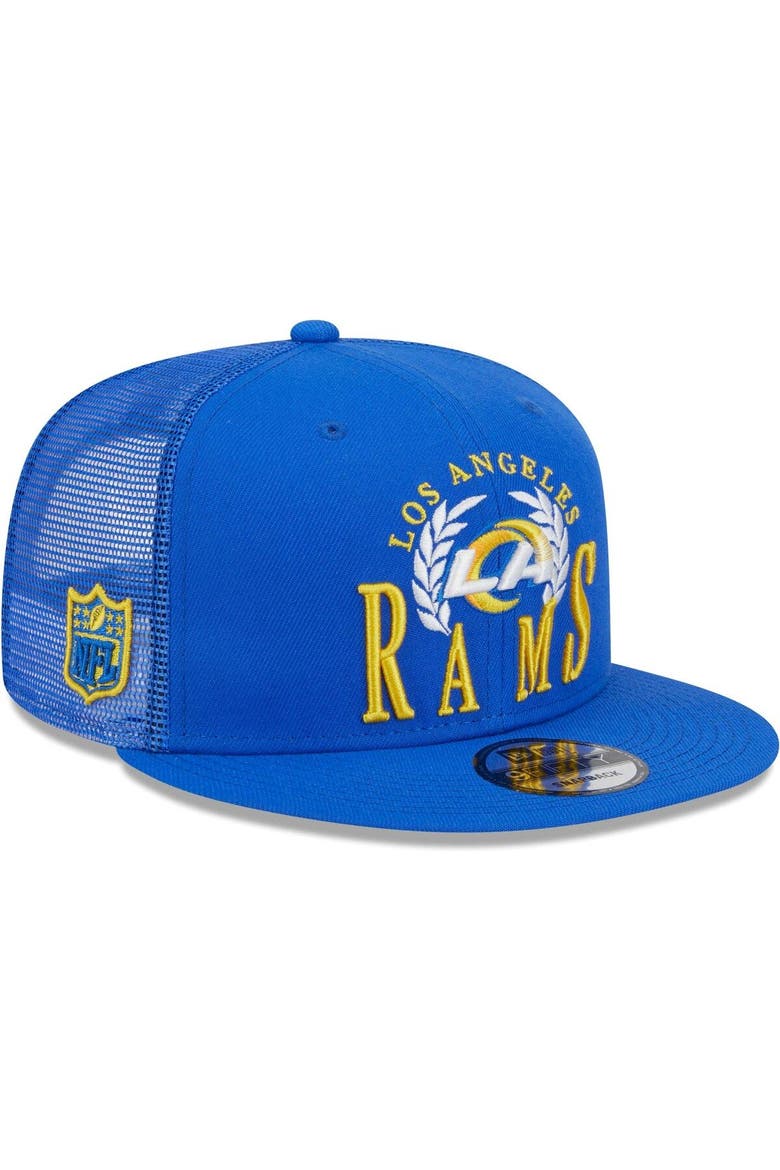 Men's New Era Royal Los Angeles Rams Collegiate Trucker 9FIFTY Snapback Hat, Main, color, Royal