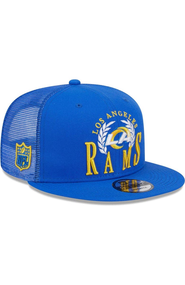New Era Men's New Era Royal Los Angeles Rams Collegiate Trucker 9FIFTY Snapback Hat, Main, color, 