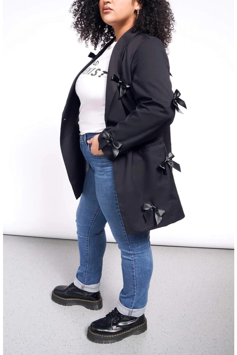 The Empower Bows Double Breasted Blazer, Alternate, color, BLACK