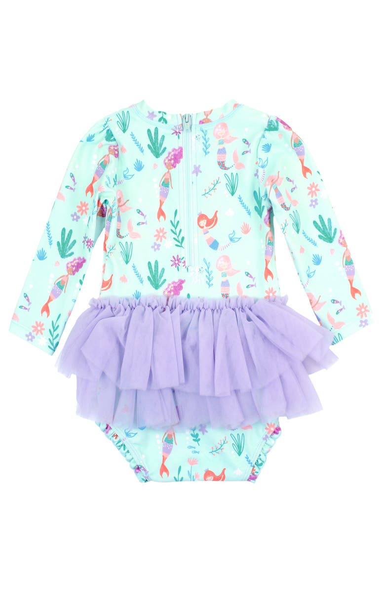 RuffleButts Baby + Toddler Girls UPF50+ Tulle Skirted One Piece Rash Guard, Alternate, color,