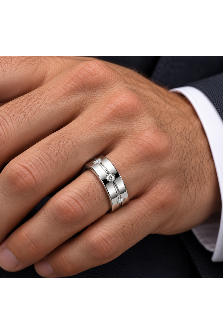 Men's 3/8ct Diamond 6.5mm Comfort Fit Ring Polished Tungsten Wedding Band, Alternate, color, Tungsten