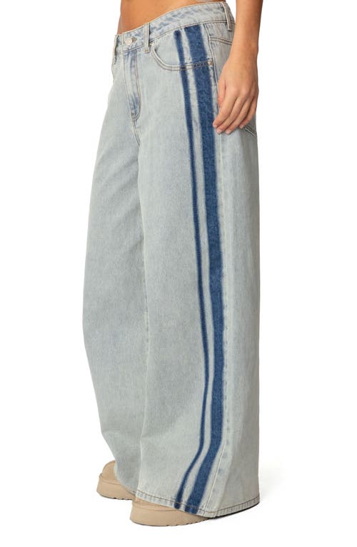 Edikted Side Stripe Wide Leg Jeans In Light-blue