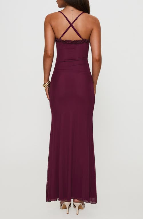 Princess Polly Soulina Plunge Neck Ruched Mesh Maxi Dress In Red