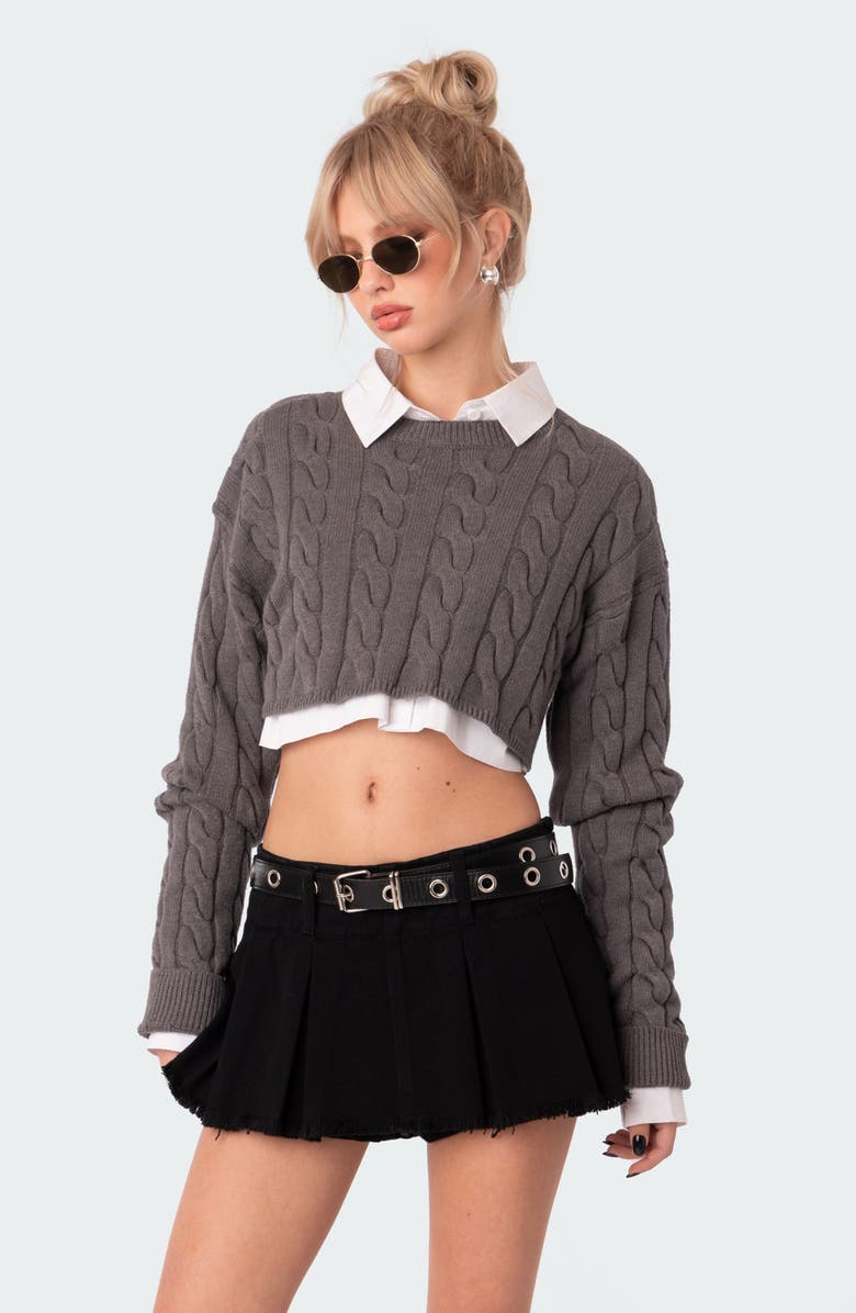 EDIKTED Steel Crop Cable Sweater, Alternate, color, 