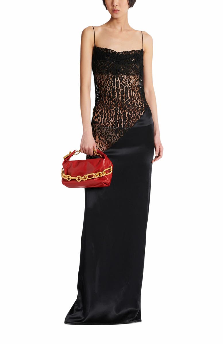 Balmain Flowing Spaghetti Strap Dress, Alternate, color, Black