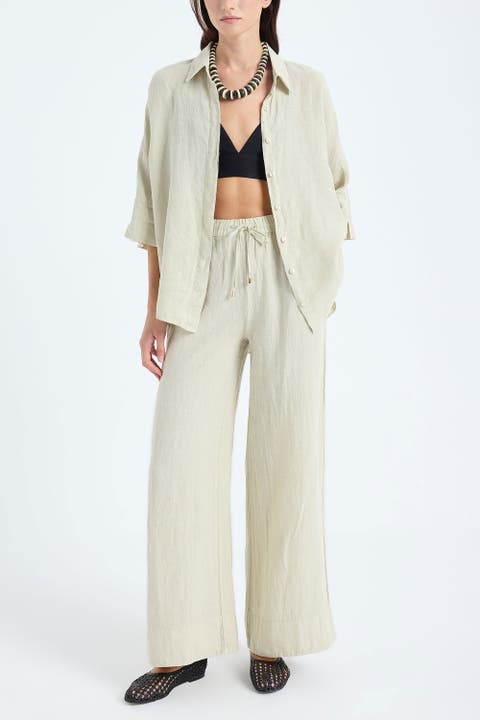 Ciel 100% Linen High-Waist Wide-Leg Pants