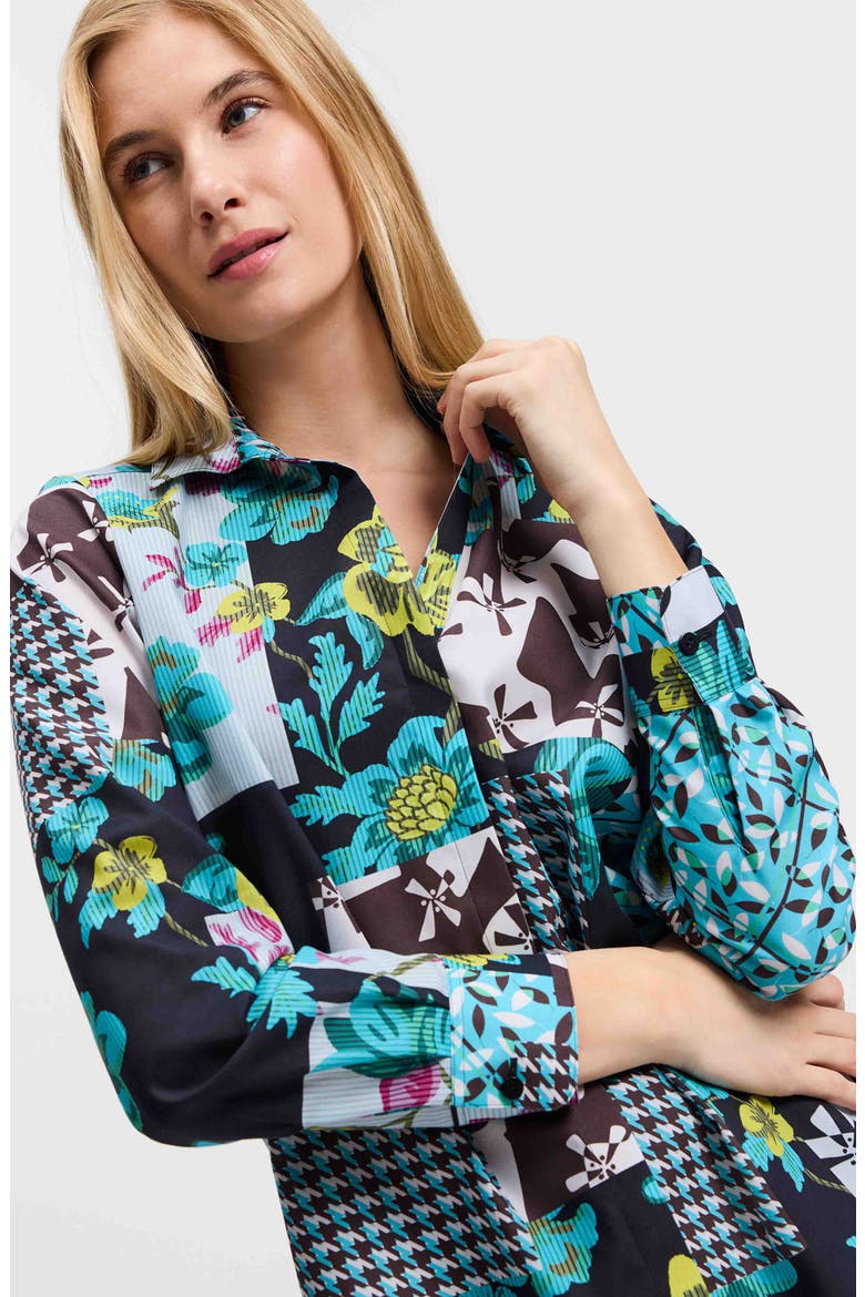 Kylie Print Cotton Sateen Button-Up Shirt, Alternate, color, TEAL MULTI