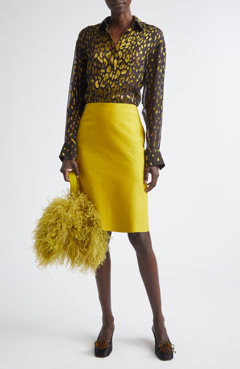 FERRAGAMO Devoré Silk Blend Georgette Button-Up Shirt, Alternate, color, Expresso/ Brasswood