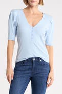 FRAME Rib Ruched Short Sleeve Henley