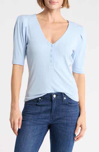 Rib Ruched Short Sleeve Henley