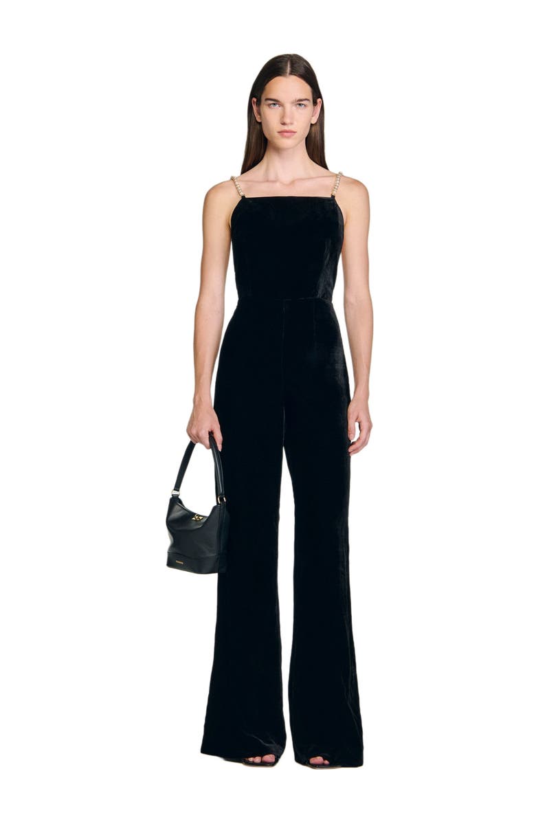 SANDRO Velvet jumpsuit, Alternate, color, Black