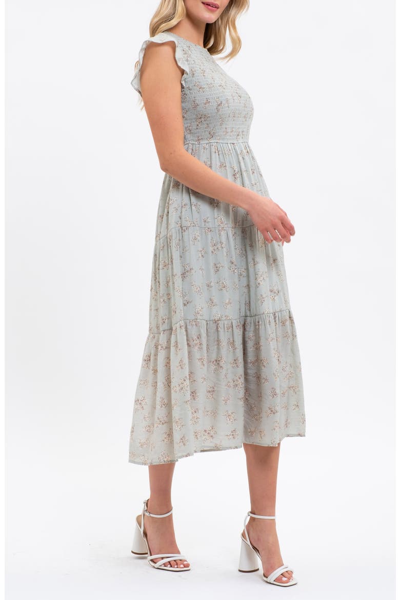 Floral Smocked Tiered Midi Dress, Alternate, color, SAGE MULTI