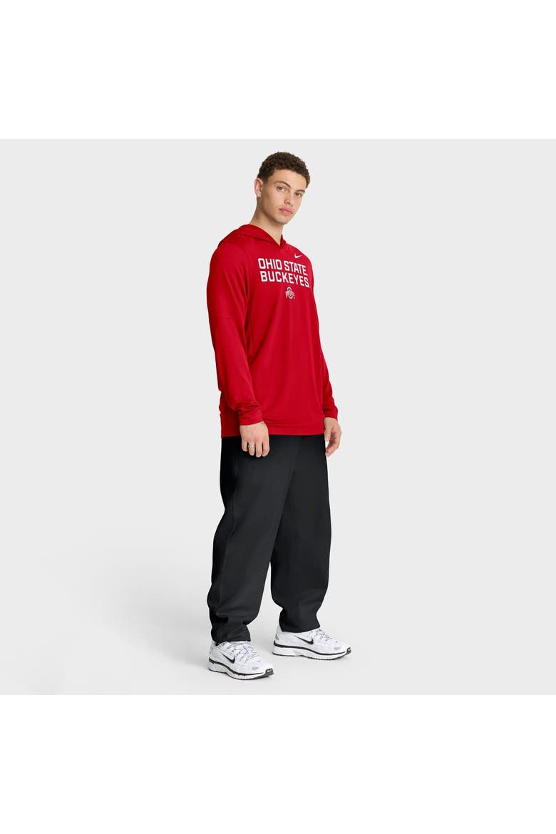 Men's Nike Scarlet Ohio State Buckeyes 2025 Sideline Performance Long Sleeve Hoodie T-Shirt, Alternate, color, Scarlet