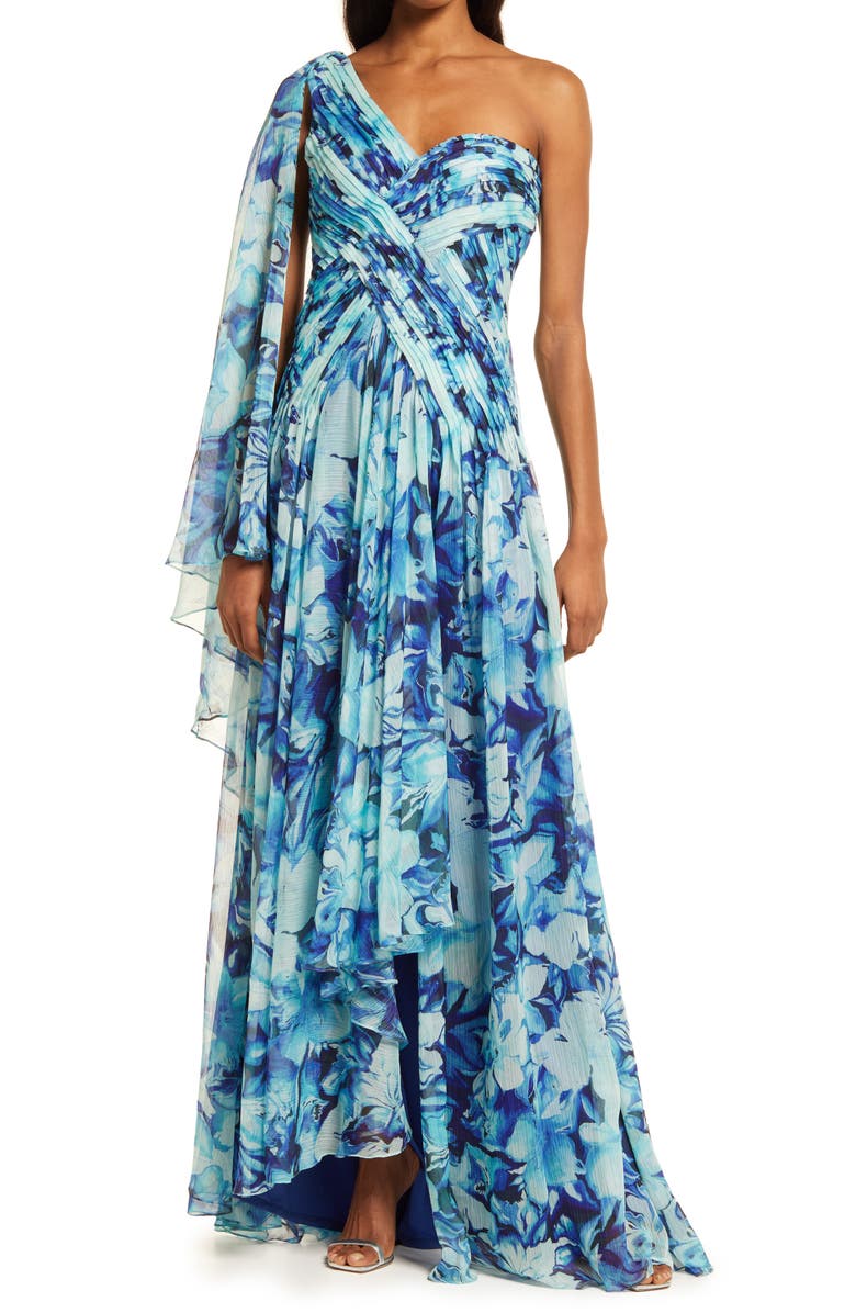 Tadashi Shoji One-Shoulder High-Low Chiffon Gown, Main, color, 