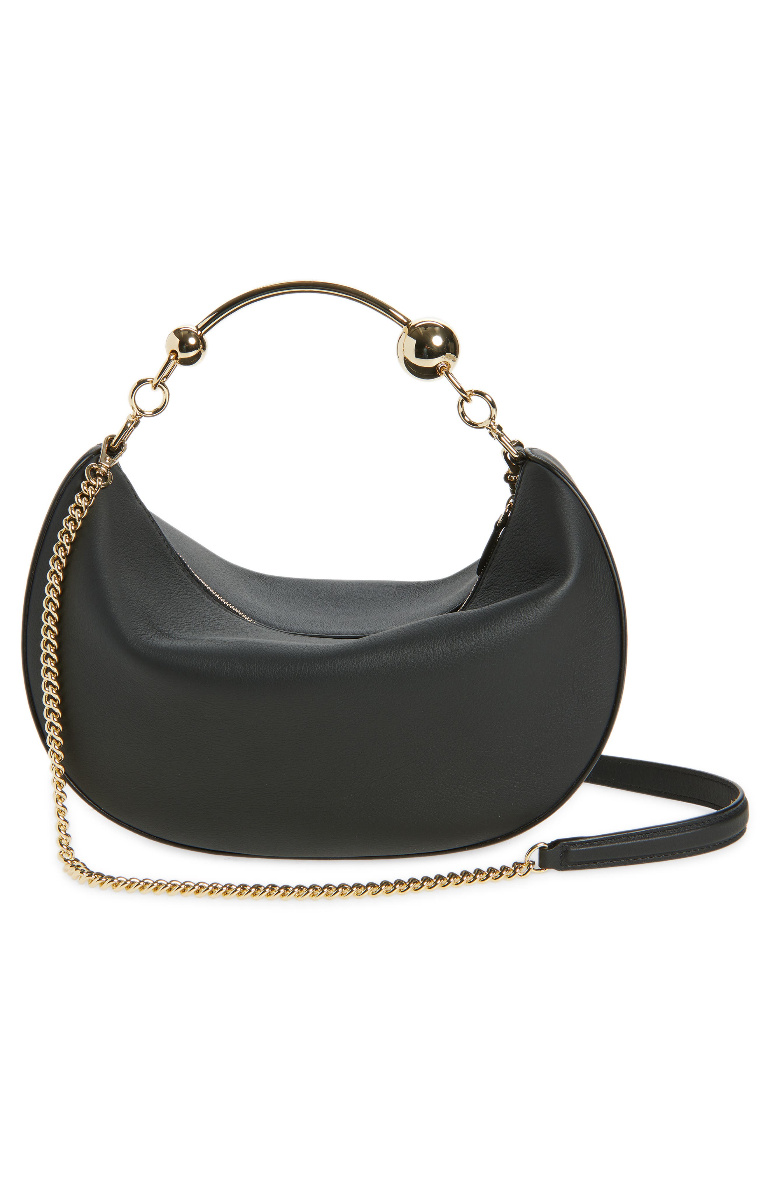 Strathberry Crescent Moon Leather Shoulder Bag, Alternate, color, Black
